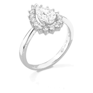 Anillo de oro blanco 18K con diamantes creados 1,39 ct y centro talla pera 1,00 ct