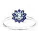 Anillo flor de plata de ley 925 rodiada con circonitas azul y azul cielo
