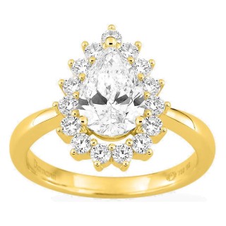 Anillo de oro amarillo 18K con diamantes creados 2,00 ct y centro talla pera 1,50 ct
