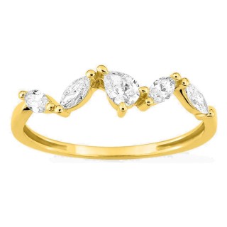Anel em ouro amarelo 9K com diamantes criados 0,40 ct em lapidações variadas