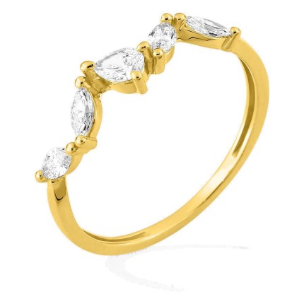 Anel em ouro amarelo 9K com diamantes criados 0,40 ct em lapidações variadas