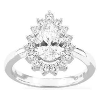 Anillo de oro blanco 18K con diamantes creados 2,00 ct y centro talla pera 1,50 ct