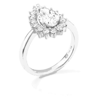 Anillo de oro blanco 18K con diamantes creados 2,00 ct y centro talla pera 1,50 ct