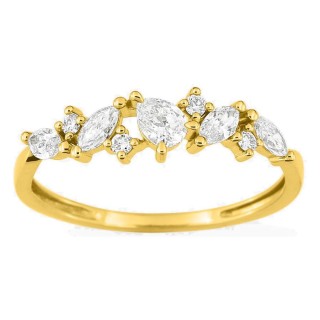 Anel em ouro amarelo 9K com diamantes criados 0,46 ct em lapidações variadas