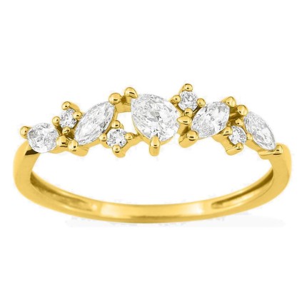 Anel em ouro amarelo 9K com diamantes criados 0,46 ct em lapidações variadas