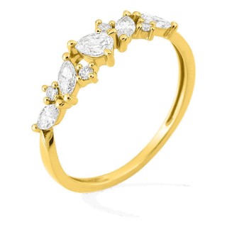 Anel em ouro amarelo 9K com diamantes criados 0,46 ct em lapidações variadas