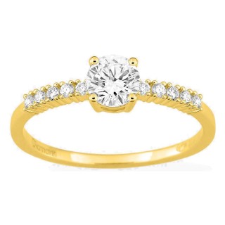 Anel solitário acompanhado em ouro amarelo 18K com diamantes criados 0,63 ct