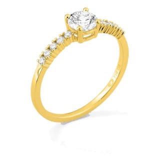 Anel solitário acompanhado em ouro amarelo 18K com diamantes criados 0,63 ct