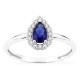 Anel em prata de lei 925 ródiada com zircónia azul 6x4 mm e halo