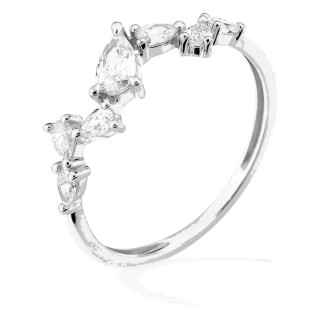Anillo de oro blanco 9K con 7 diamantes creados de talla pera 0,49 ct