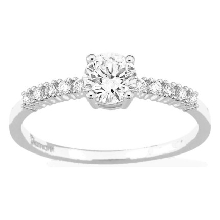 Anillo solitario acompañado de oro blanco 18K con diamantes creados 0,63 ct