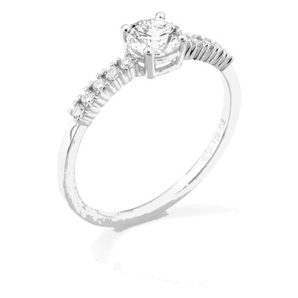 Anillo solitario acompañado de oro blanco 18K con diamantes creados 0,63 ct