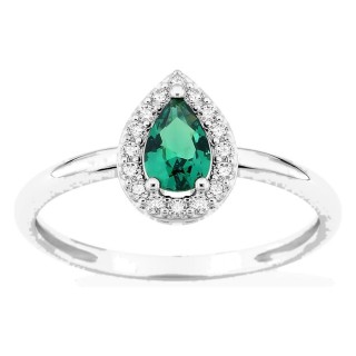 Anillo de plata de ley 925 rodiada con circonita verde 6x4 mm y halo