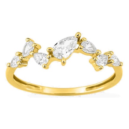 Anel em ouro amarelo 9K com 7 diamantes criados de lapidação pera 0,49 ct