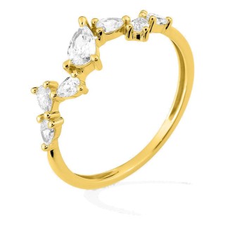 Anillo de oro amarillo 9K con 7 diamantes creados de talla pera 0,49 ct