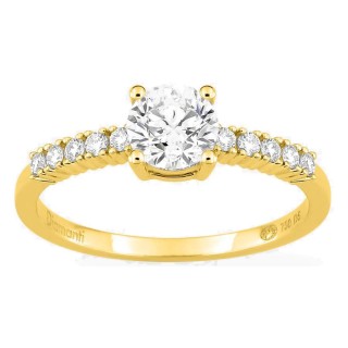 Anillo solitario acompañado de oro amarillo 18K con diamantes creados 0,85 ct