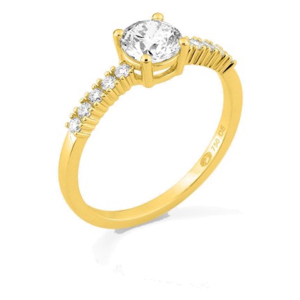 Anillo solitario acompañado de oro amarillo 18K con diamantes creados 0,85 ct