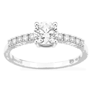 Anillo solitario acompañado de oro blanco 18K con diamantes creados 0,85 ct
