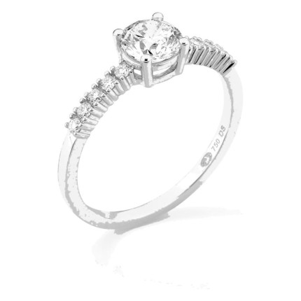 Anillo solitario acompañado de oro blanco 18K con diamantes creados 0,85 ct