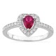 Anillo corazón de plata de ley 925 rodiada con circonita roja