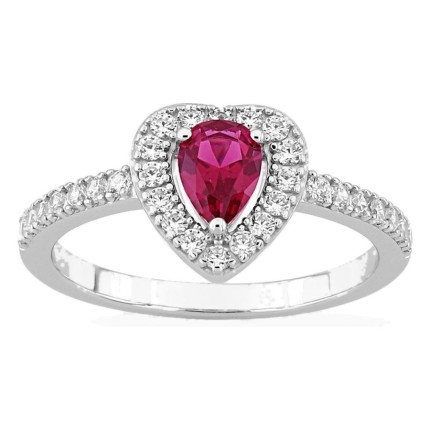 Anillo corazón de plata de ley 925 rodiada con circonita roja
