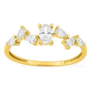 Anel em ouro amarelo 9K com diamantes criados 0,50 ct em lapidações variadas