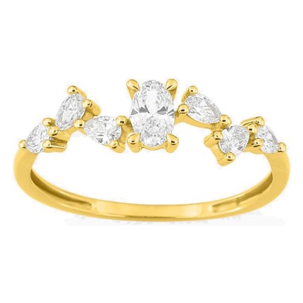 Anel em ouro amarelo 9K com diamantes criados 0,50 ct em lapidações variadas