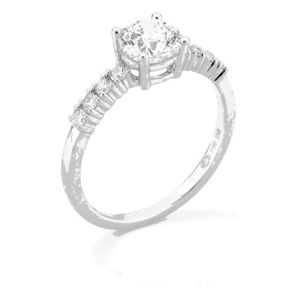 Anillo solitario acompañado de oro blanco 18K con diamantes creados 1,21 ct
