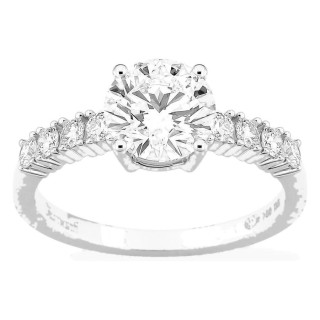 Anillo solitario acompañado de oro blanco 18K con diamantes creados 1,82 ct