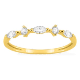 Anel em ouro amarelo 9K com diamantes criados 0,26 ct em lapidações variadas