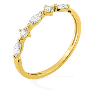 Anel em ouro amarelo 9K com diamantes criados 0,26 ct em lapidações variadas