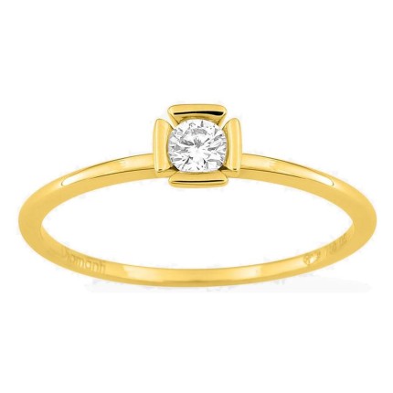 Anillo solitario de oro amarillo 18K con diamante creado 0,10 ct en engaste fantasía