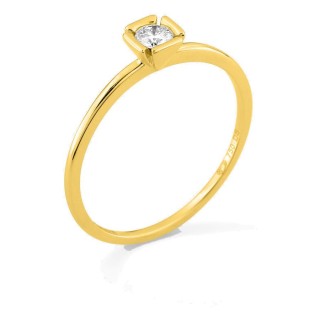 Anillo solitario de oro amarillo 18K con diamante creado 0,10 ct en engaste fantasía