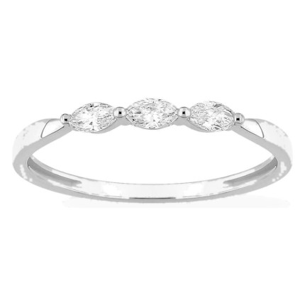 Anillo de oro blanco 9K con 3 diamantes creados de talla marquesa 0,19 ct