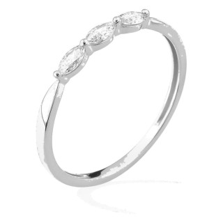 Anel em ouro branco 9K com 3 diamantes criados de lapidação marquise 0,19 ct