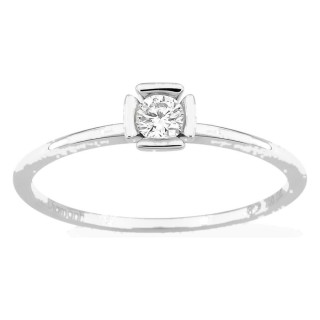 Anillo solitario de oro blanco 18K con diamante creado 0,10 ct en engaste fantasía