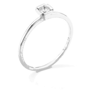 Anel solitário em ouro branco 18K com diamante criado 0,10 ct em cravação fantasia