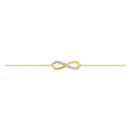 Pulsera infinito de oro amarillo 18K y rodio con circonitas