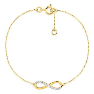 Pulsera infinito de oro amarillo 18K y rodio con circonitas