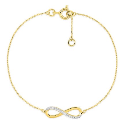 Pulsera infinito de oro amarillo 18K y rodio con circonitas
