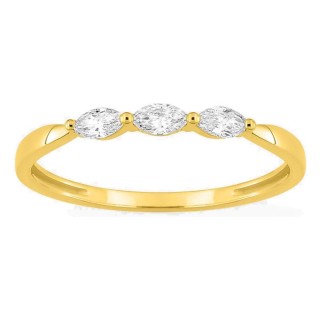 Anel em ouro amarelo 9K com 3 diamantes criados de lapidação marquise 0,19 ct