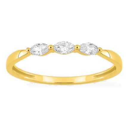 Anel em ouro amarelo 9K com 3 diamantes criados de lapidação marquise 0,19 ct