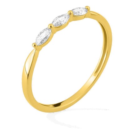 Anel em ouro amarelo 9K com 3 diamantes criados de lapidação marquise 0,19 ct