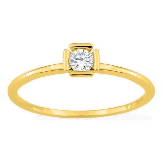 Anel solitário em ouro amarelo 18K com diamante criado 0,20 ct em cravação fantasia
