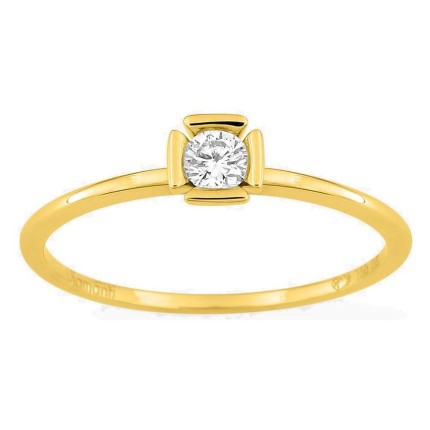 Anillo solitario de oro amarillo 18K con diamante creado 0,20 ct en engaste fantasía