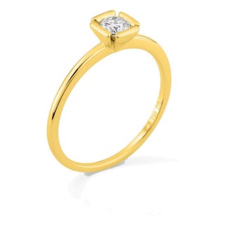 Anillo solitario de oro amarillo 18K con diamante creado 0,20 ct en engaste fantasía