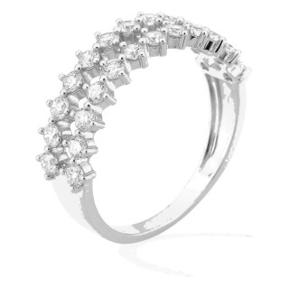 Anel em ouro branco 9K com 24 diamantes criados 0,80 ct em duas fileiras