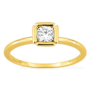 Anillo solitario de oro amarillo 18K con diamante creado 0,30 ct en engaste fantasía