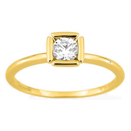 Anillo solitario de oro amarillo 18K con diamante creado 0,30 ct en engaste fantasía