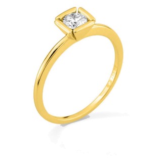 Anillo solitario de oro amarillo 18K con diamante creado 0,30 ct en engaste fantasía